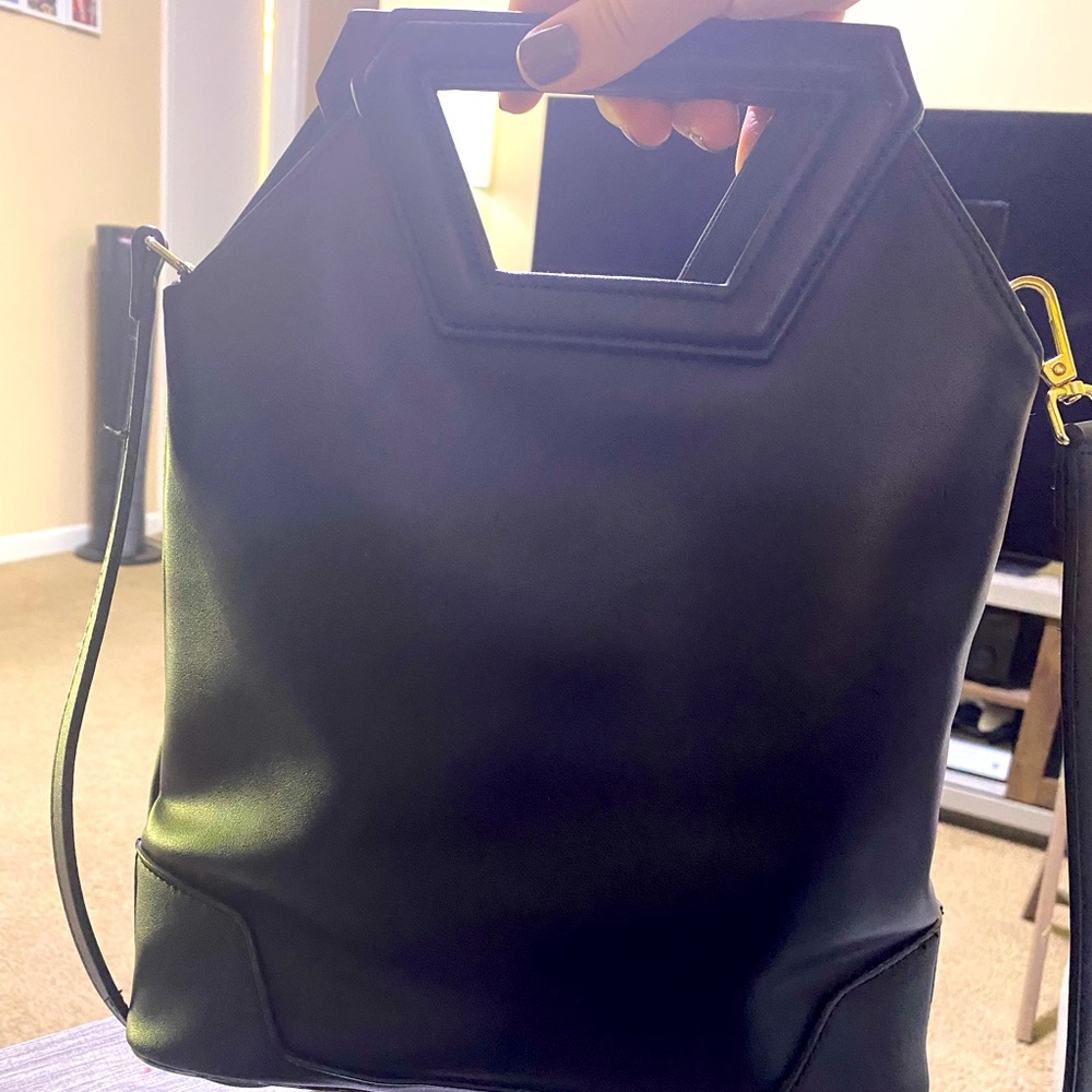 Black faux leather purse